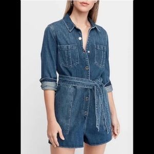 NWOT Express Dresses Denim Shorts Utility Romper Blue Size M